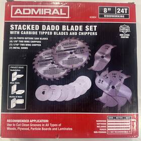 63904 Admiral Circular Table Saw Blade Set 8 Inch X 24-teeth Stacked Dado Kit Carbide Steel