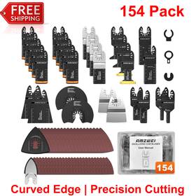 Amzwei 819846010322 154pcs Oscillating Multi Tool Blade Curved Saw Metal Wood Sandpaper Complete Kit