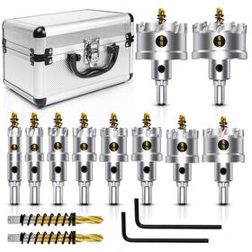 Asnomy 725576862974 12pcs Tct Hole Saw Kit For Hard Metal 5/8 Inch -2-1/8 Tungsten Carbi