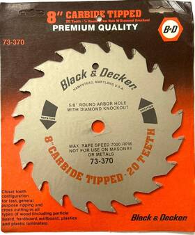 73-370 Black & Decker And Premium 8 Inch Carbide Tipped 20 Teeth Circular Saw Blades