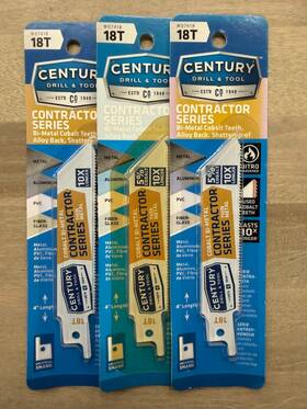 07418 Century Drill & Tool 7418 3pk 18tx4 Inch Cobalt Bi-metal Contractor Series Blades