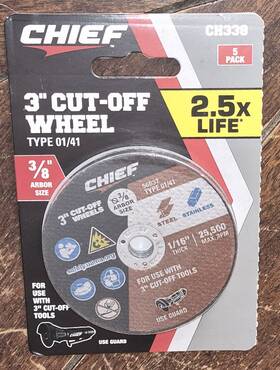 56637 Chief Ch338 5pk 3 Inch Cut Off Wheel Type 01/41 With 3/8 Arbor Size #56637