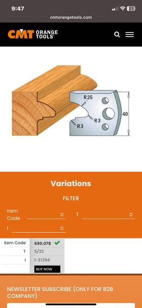 690.078 Cmt Moulder Pair Of Profiled Knives 40mm