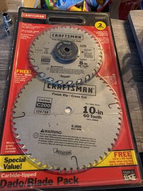 29393 Craftsman Sears Usa Nos 2pc Table Saw Blade Set 8 Inch Dado 10 Carbide