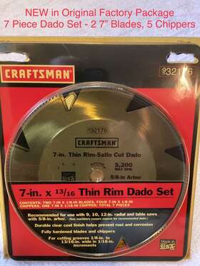 32176-7 Craftsman 7 Inch Thin Rim Twin Wood Saw Blade Dado Piece Set 5 Chippers 5/8 Arbor
