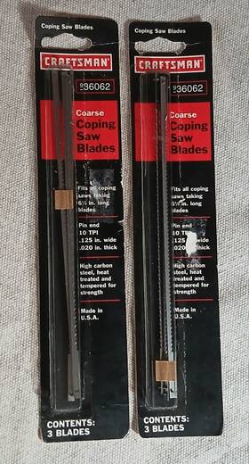 36062 Craftsman 2 Lot Coping Saw Coarse 6 Blades Total 1/2 Inch Long Made In Usa New