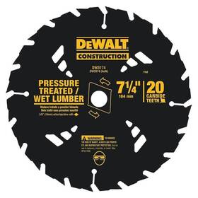 Dewalt 028874031746 7-1/4 Inch 20t Pressure Treated Wet Lumber Circular Saw Blade