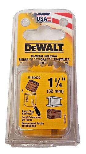 D180020 Dewalt 1-1/4 Inch Bi-metal Hole Saw Usa Made Cuts Wood And Metal