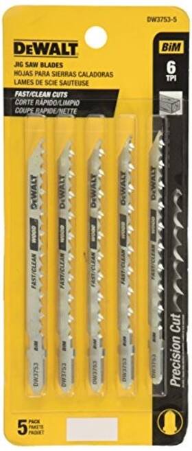 Dw3753-5 Dewalt 4-inch 6 Tpi Wood Cobalt Steel T-shank Jig Saw Blade 5-pack