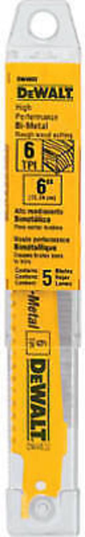 Dw4803 Dewalt 5-pk. 9- Inch 6-tpi Bi-metal Reciprocating Saw Blade