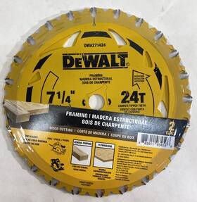 Dwa271424pk2 Dewalt Circular Saw Blade 24t 5/8 In Arbor 7-1/4 Inch 2-pack. -
