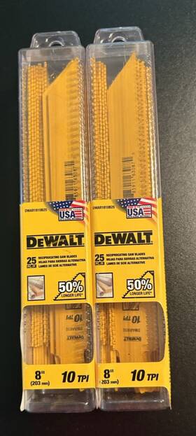 Dwar1810b25 Dewalt 50 # 8 Inch X 10 Tpi Metal Cutting Reciprocating Saw Blades New