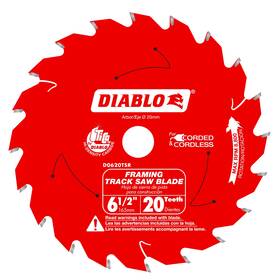 D0620tsr Diablo 6-1/2 Inch 20-teeth Track Saw Blade For Framing