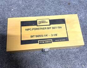 39812 Drill Master 16 Piece Forstner Bit Set In Case #39812 Sizes 1/4 Inch -2-1/8 Wood
