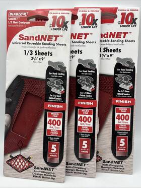 Dns323400s05g Freud America Inc 3x Diablo Sandnet 9 Inch L X 3-2/3 W 400 Grit Ceramic Blend Sanding Sheet 5pk