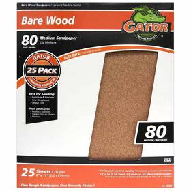 4228 Gator Finishing Products 9 Inch X 11 Bare Wood Sanding Sheets 80 Grit 25 Pack