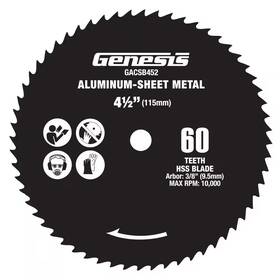 Genesis 445035760742 4 1/2 Inch 60-teeth High Speed Steel Circular Saw Blade For Aluminum And Sheet Me