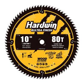 Hardwin 975960331959 10-inch 80-tooth Fine Finish Saw Blade 5/8 Inch Arbor Thin Kerf Tct Atb Table Sa
