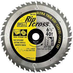 11i36181 Ivy Classic 36181 Ripcross 6-1/2-inch 40 Tooth Thin Kerf Carbide Circular Saw