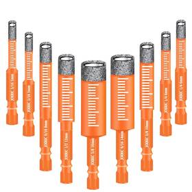 J050 Joeric 9 Pcs Orange Dry Diamond Drill Bits Set Hex Shank Hole Saw Kit With
