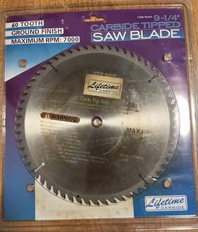 90409 Lifetime Carbide Tipped 60 Tooth Blade 9 Inch 1/4 Max Rom 7000 5/8 Arbor Nos