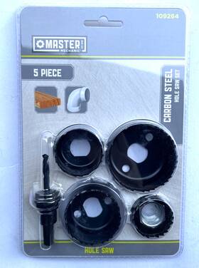 109264 Master Mechanic 5-pc. Hole Saw Set Carbon Steel For Fast Cutting Wood / Plastic