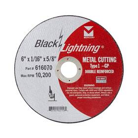 Mercer Abrasives 616070 Industries - 6 Inch X 1/16 5/8 Type 1 Black Lightning Cut-off W