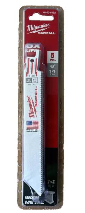 48-00-5185 Milwaukee 5pack Of Sawzall Blades 4 Inch Long 24 Tpi Thin Metal #48-00-5185 New