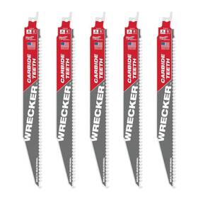 48-00-5542 Milwaukee 9 Inch 6 Tpi The Wrecker With Carbide Teeth Sawzall Blade 5 Pk