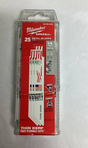 48-00-8182 Milwaukee 48-01-6182 Sawzall Metal Blades 6 Inch X 14 Tpi 25pk Free S&h