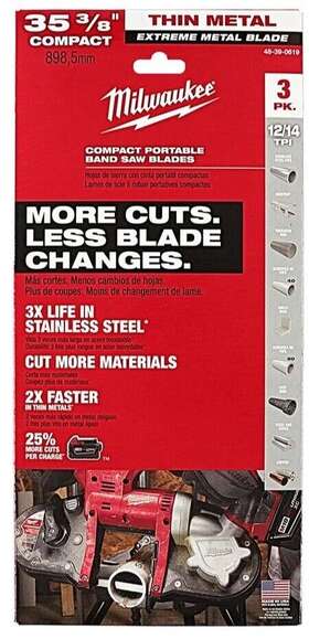 48-39-0619 Milwaukee 35-38 Inch 12/14 Tpi Extreme Thin Metal Bandsaw Blades 3pk