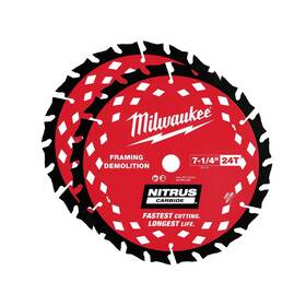 48-40-0752 Milwaukee 7-1/4 Inch 24t Nitrus Carbide Framing Circular Saw Blade - 2 Pk