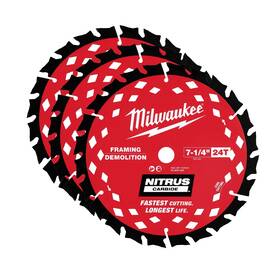 48-40-0753 Milwaukee 7-1/4 Inch 24t Nitrus Carbide Framing Circular Saw Blade - 3 Pk