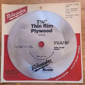 48-40-4725 Milwaukee Brand New / Nos 1976-1986 Thin Rim Plywood Blade 7-1/4 Inch