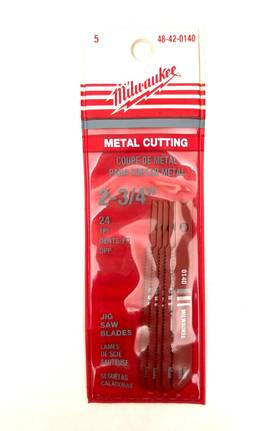 48-42-0140 Milwaukee 5 Pack Metal Cutting 24 Tpi 2-3/4 Inch Jig Saw Blades
