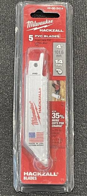 49-00-5414 Milwaukee M12 Hackzall Reciprocating Saw Blade 4 Inch Pvc 5-pack