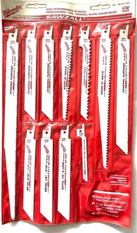 49-22-1127 Milwaukee 11 Pieces Sawzall Blade Assortment Bi-metal No