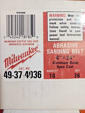 49-37-4036 Milwaukee 4 Inch X 24 36 Grit Sanding Belt Selling 10-belts Per Box