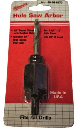 49-56-6970 Milwaukee Hole Saw Arbor For 1-1/4 Inch -2 Saws Fits 1/4 Up Drills
