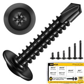 Tz00144 Mywish 185 Pieces #8 Self Tapping Screws Assortment Kit For Metal Length 1/2