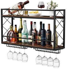 Wmwr-01 Neycil Wine Rack Wall Mounted 2 Tier With Glass Holder Dou... Fast Ship