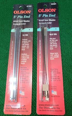 42401 Olson 012373411017 5 Inch Pin End Scroll Saw Blades #41101 And #42401 New 6-blades In Each Package