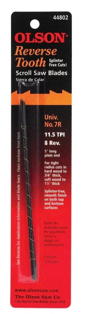 44300 Olson 5 Inch Carbon Steel Scroll Saw Blade 11.5 Tpi 12 Pk
