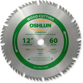 Sbw-120060 Oshlun Sbf-120060 12-inch 60 Tooth 4 And 1 Combination Saw Blade With 1-inch