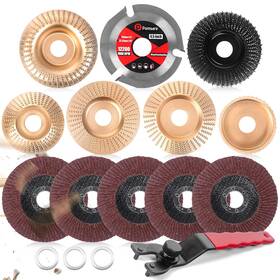W100a Pomsare 13pcs Wood Carving Disc Set For 4 1/2 Angle Grinder Attachments Stump Ginder Bl