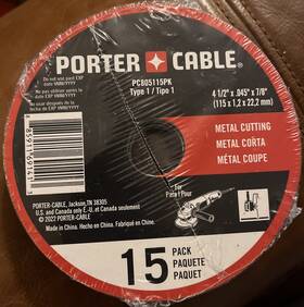 Porter-cable 885911691413 4- 1/2 Inch X .045 X7/8 Thin Cut-off Wheel 15 Pack New