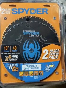 13032-2 Spyder Carbide Tipped 10 Inch 40 Tooth Framing Saw Blade 2 Pack New Nib