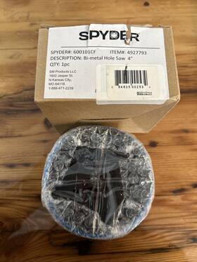 600101cf Spyder 600101 Item# 4927793 Bi-metal Hole Saw 4 Inch New Original Pkg
