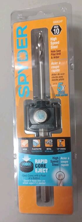 600634p Spyder 1/2 In Hole Saw And Arbor Hex10 Hss Quick Change