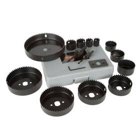 M550127 Stalwart Hole Saw Drill Bit Kit 2 Mandrels 12 Sizes Cuts Wood Plaster Drywall With Case